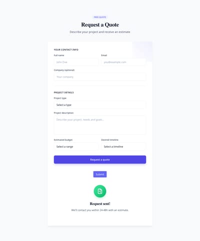 Screenshot of Form Quote Request template