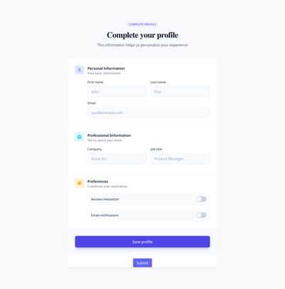 Screenshot of Form Sections template