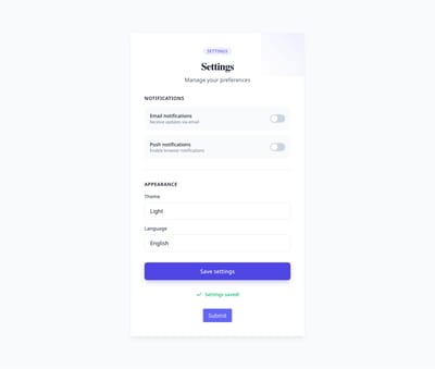 Screenshot of Form Settings template