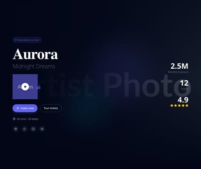 Screenshot of Hero Music Artist template