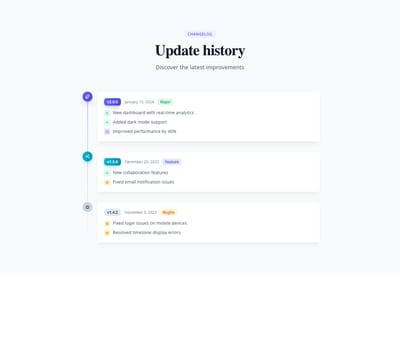Screenshot of List Changelog template