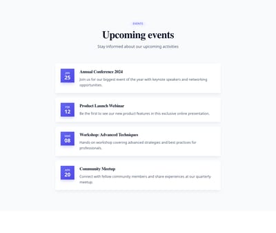 Screenshot of List Detailed Date template