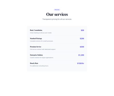 Screenshot of List Detailed Price template