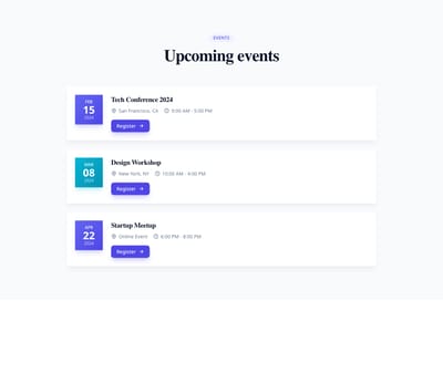 Screenshot of List Events template
