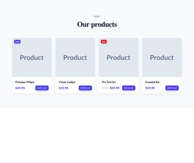 Screenshot of List Products template