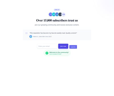 Screenshot of Newsletter Section Social Proof template