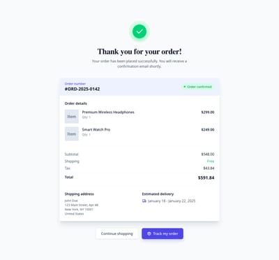 Screenshot of Order Confirmation template
