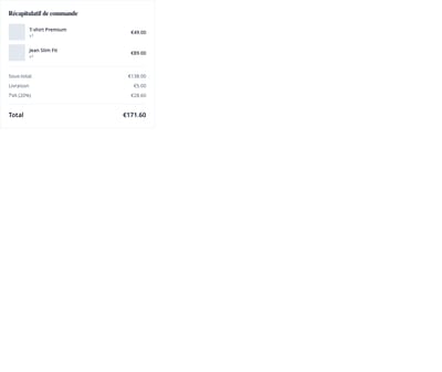 Screenshot of Order Summary template