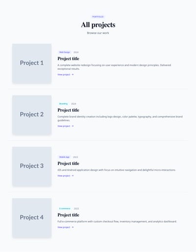 Screenshot of Portfolio List template