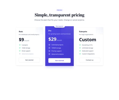 Screenshot of Pricing Cards 3 Tiers template