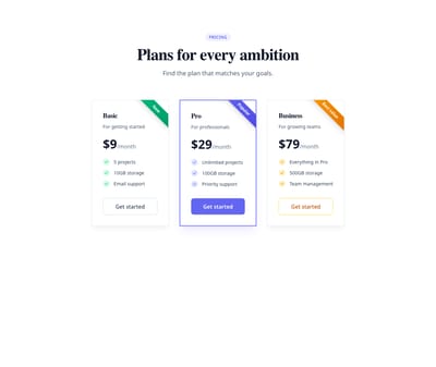 Screenshot of Pricing Cards Badges template