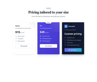Screenshot of Pricing Cards Enterprise Contact template