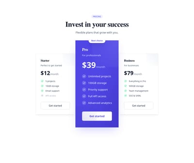 Screenshot of Pricing Cards Featured template