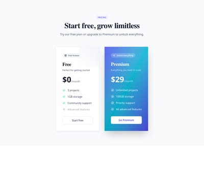 Screenshot of Pricing Cards Gradient template