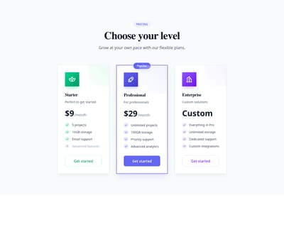 Screenshot of Pricing Cards Icons template