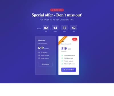 Screenshot of Pricing Cards Limited Offer template
