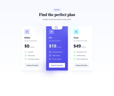 Screenshot of Pricing Cards Rounded template