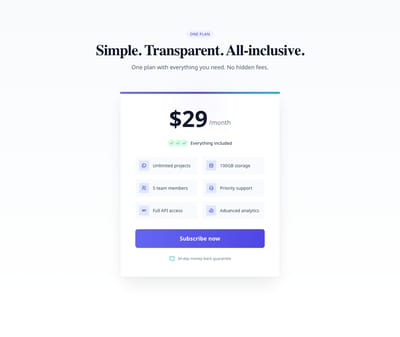 Screenshot of Pricing Single Plan template