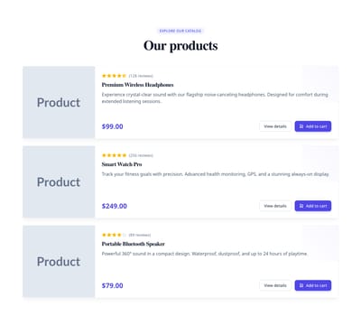 Screenshot of Product Cards Horizontal template