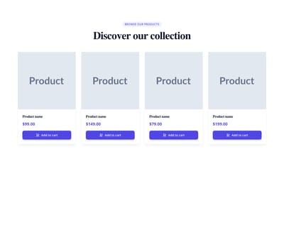 Screenshot of Product Cards with Hover Actions template