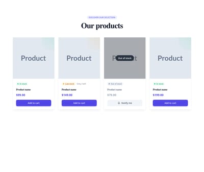 Screenshot of Product Cards with Stock Status template