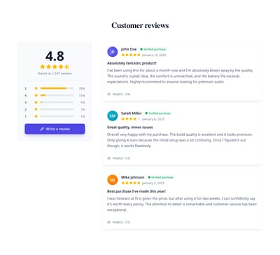 Screenshot of Product Reviews Section template
