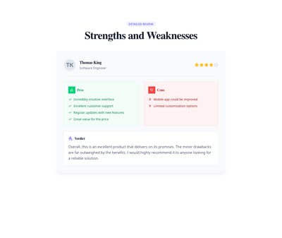Screenshot of Reviews Pros Cons template