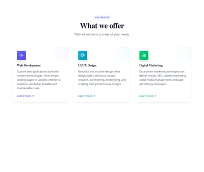 Screenshot of Services Cards Detailed template