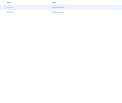 Screenshot of Table Selectable template
