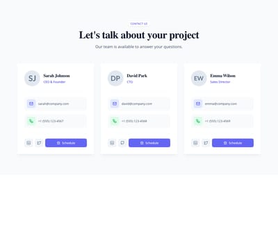 Screenshot of Team Card Contact template