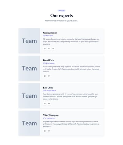 Screenshot of Team Card Horizontal template
