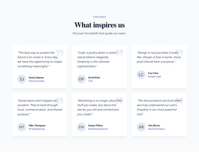 Screenshot of Team Card Quote template