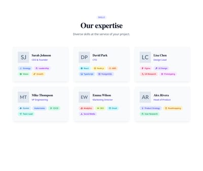 Screenshot of Team Card Skills template