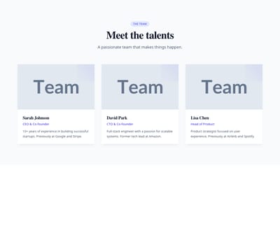 Screenshot of Team Cards template