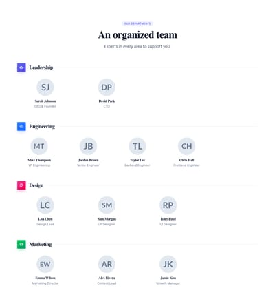 Screenshot of Team Grid Department template