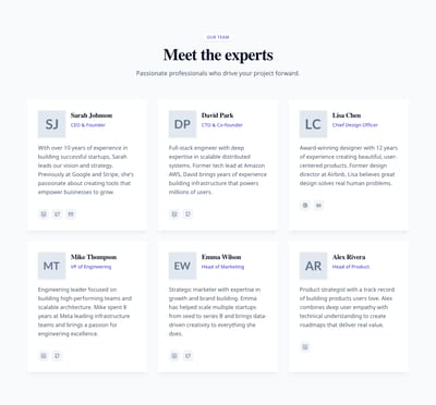 Screenshot of Team Grid With Bio template