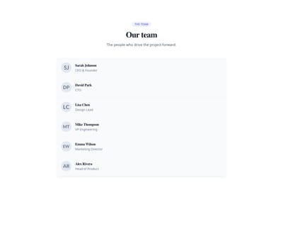 Screenshot of Team List Compact template