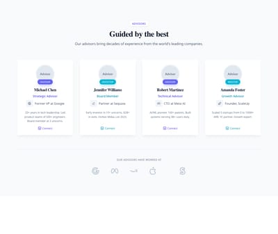 Screenshot of Team Section Advisors template