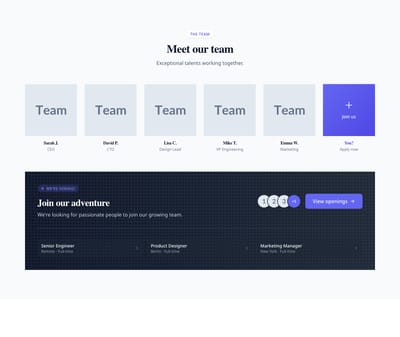 Screenshot of Team Section with CTA template