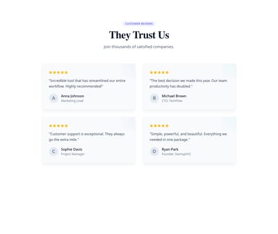 Screenshot of Testimonials Grid 2x2 template