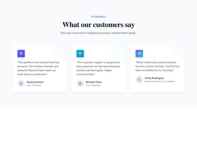 Screenshot of Testimonials Grid 3 template