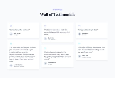Screenshot of Testimonials Grid Masonry template