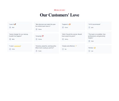 Screenshot of Testimonials Section Wall template