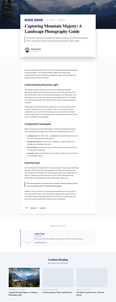 Cards Masonry - blog article page preview