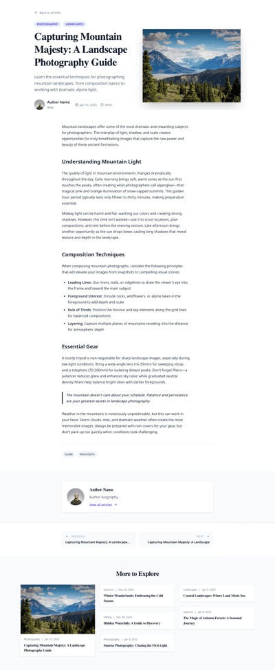 Minimal Elegance - blog article page preview