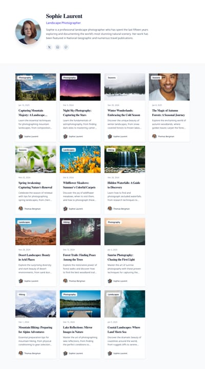 Minimal Elegance - blog author page preview