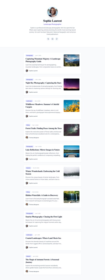 News Portal - blog author page preview