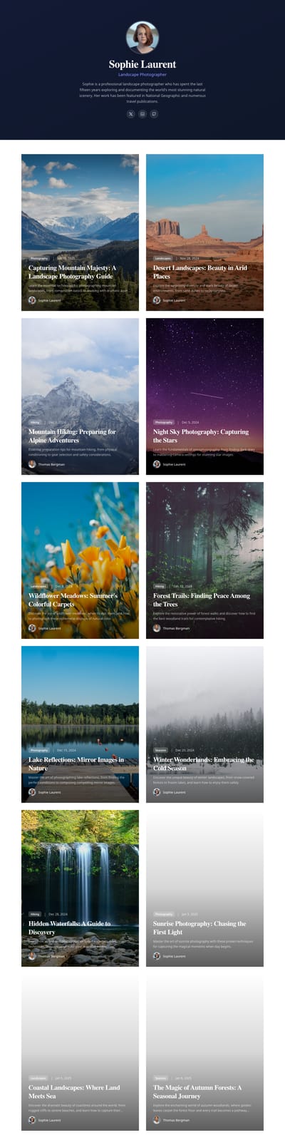 Photo Journal - blog author page preview