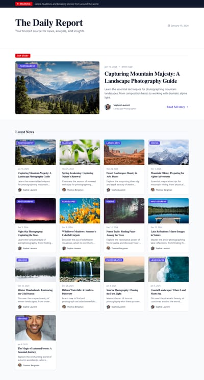 Timeline Feed - blog index page preview