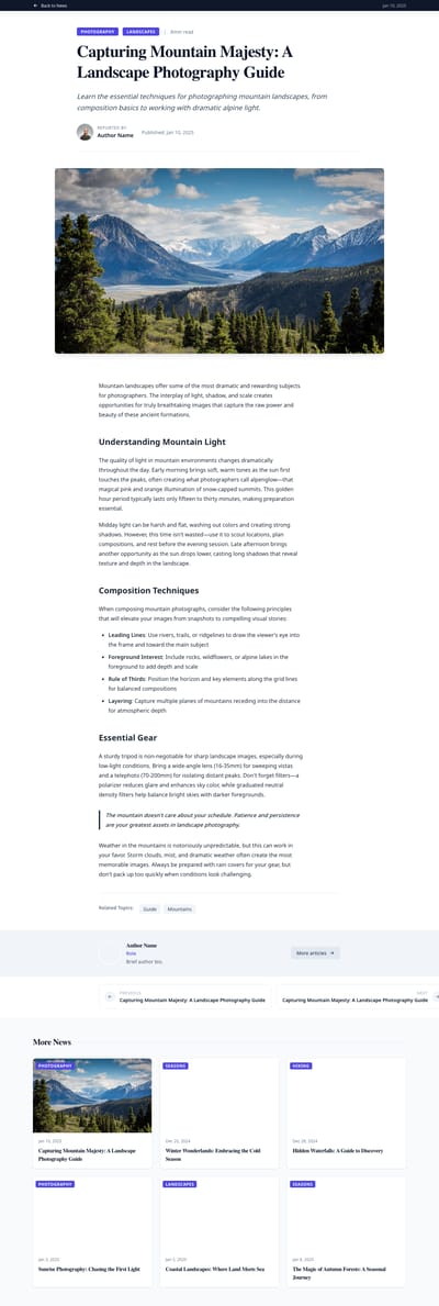 Timeline Feed - blog article page preview